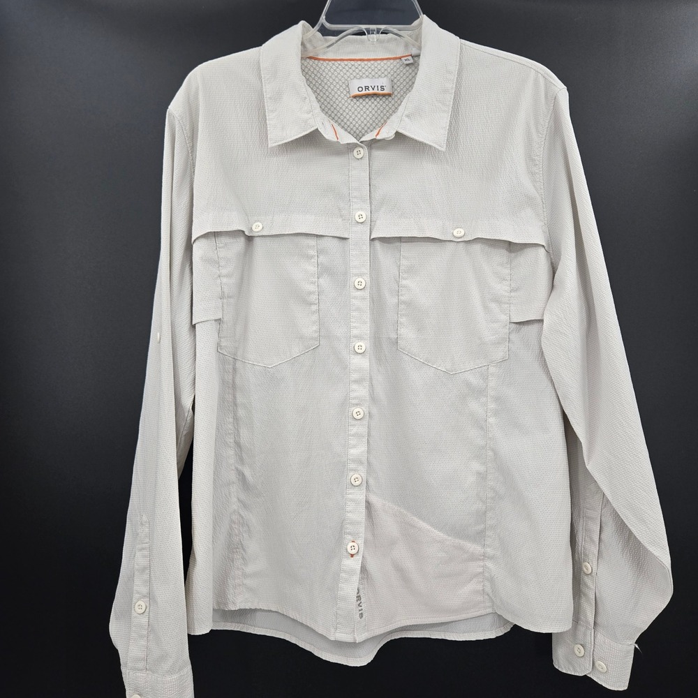Orvis womens long-sleeve technical utility/fishing shirt XL Tan Roll Tab Vented